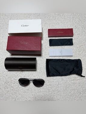 Authentic Cartier CT0083S 002 Aviator Sunglasses New Full Set